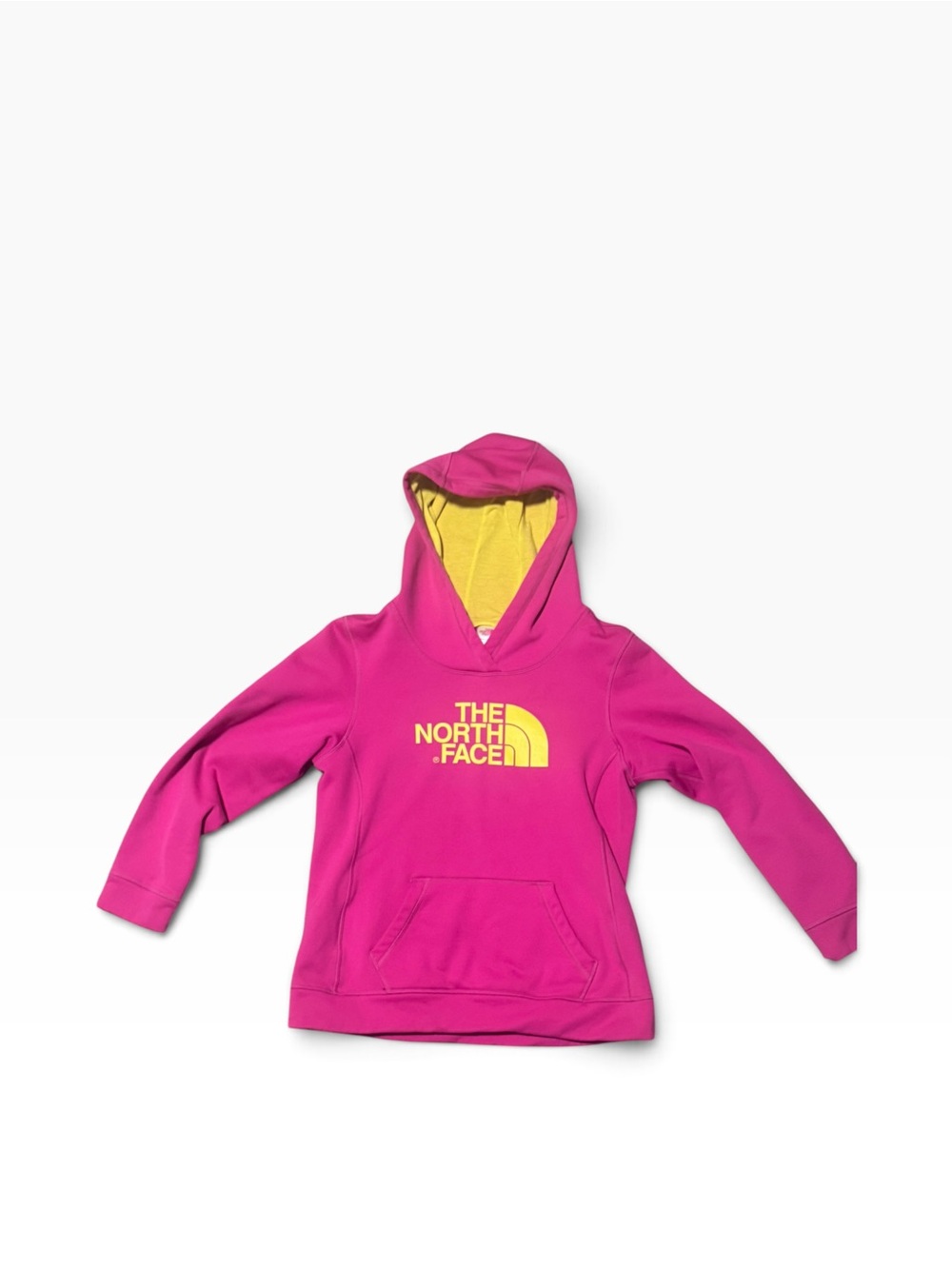 The North Face Pink Hoodie with Yellow Logo & Lining